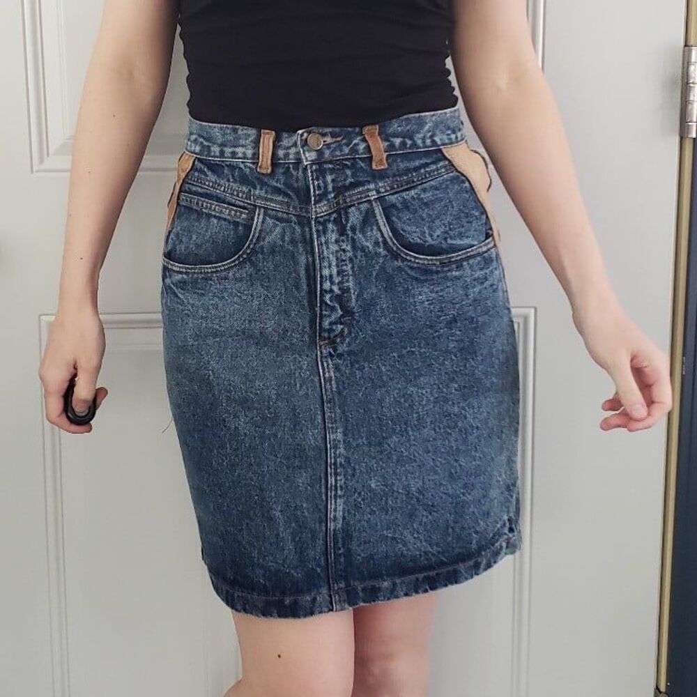 80s/90s Denim Skirt with Leather